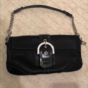 Black satin evening bag